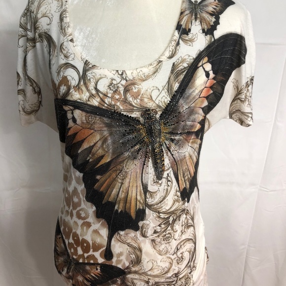 B.L.E.U. Tops - BLEU Butterfly Blouse Multicolored, M Bejeweled